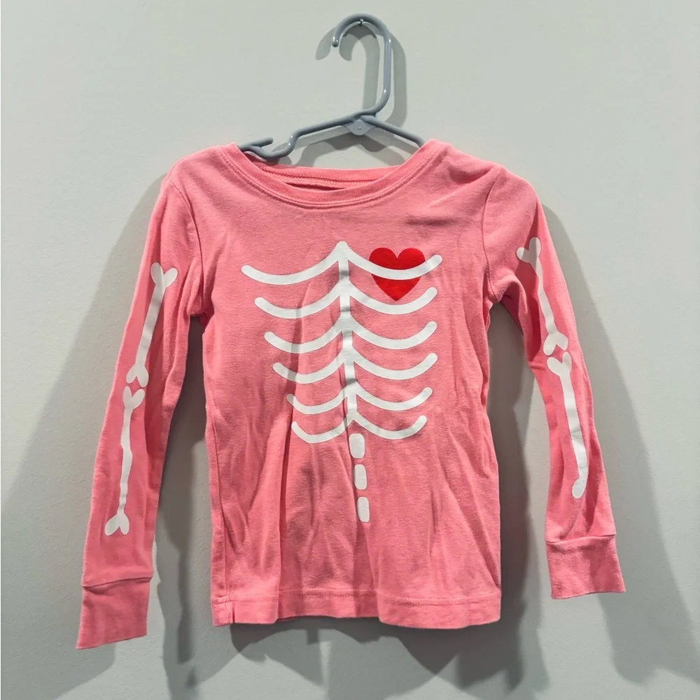 Old Navy kids 5T pink coral Halloween skeleton pj pajama set long sleeve pants - Picture 7 of 10